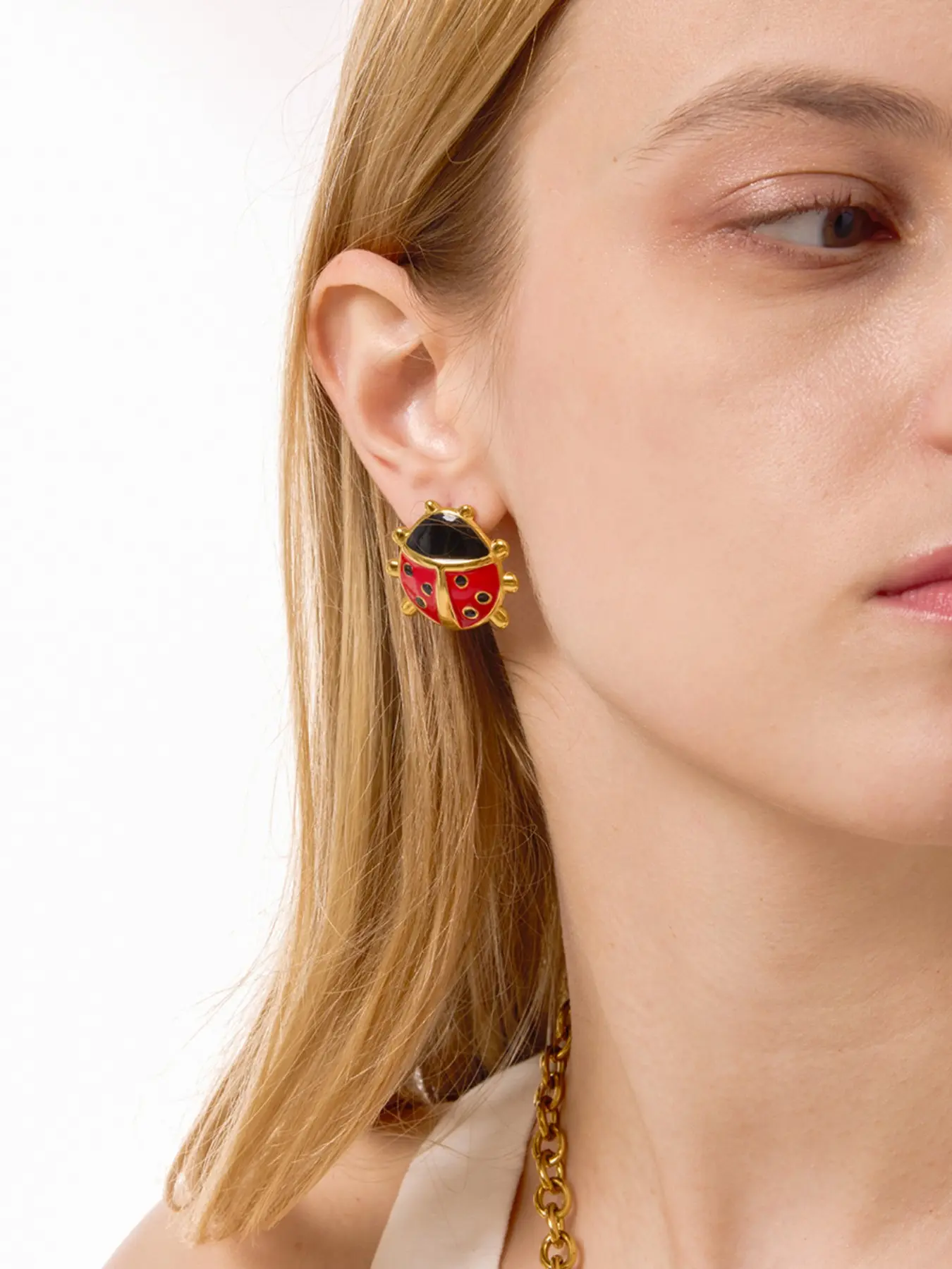 Ladies Earrings Black And Red Oil Dripping Ladybug Earrings Rust Steel 18k Gold Plated Waterproof Anti Allergy Sweet And Artistic Perfect Gift For Girls Fashion Earrings