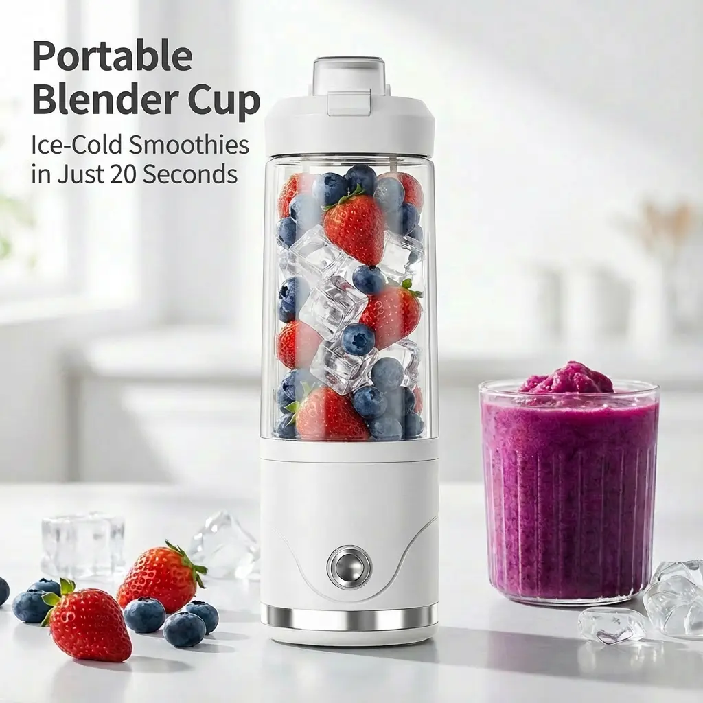 Portable USB Rechargeable Blender Cup - 650ml 6-Blade Compact Handheld Ice Crushing Blender, Electric Rechargeable Fruit Juicer for Shakes and Smoothies, Serena Neel Kitchen Appliance