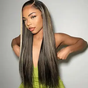 Celie Hair 6x5 Blonde Highlight 1B/22 Glueless Wig Pre Cut HD Lace 180% Density Body Wave & Straight Human Hair Closure Wigs Pre Plucked Pre Bleached Wear Go Wig Beginner Friendly