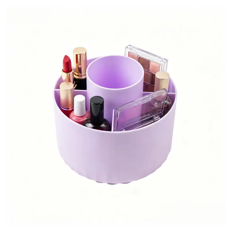 360° Rotating Makeup Storage Box - 5-slot makeup brush rack design, multi-functional lipstick, skincare, and stationery storage box, suitable for dressing tables, bedrooms, and offices