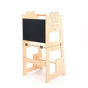 Learning Tower 3-in-1 – Foldable Wooden Step Stool with Chalkboard and Desk
