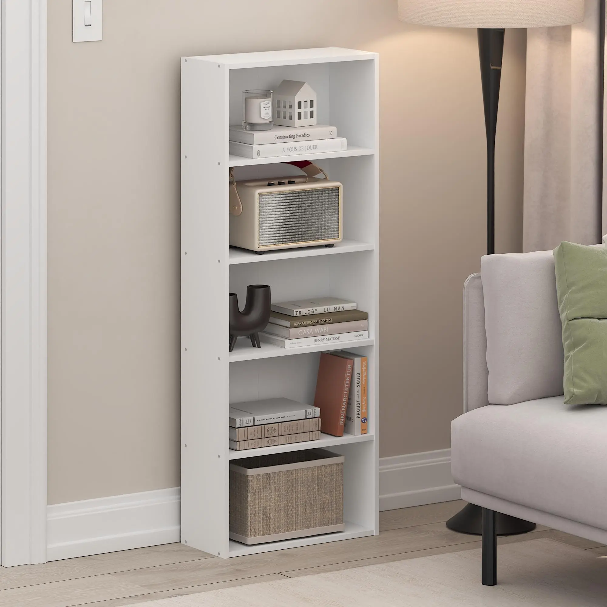 Durable 5-Tier Composite Wood Cube Bookshelf Book Rack - Easy-Assembly Multi-Layer Open Shelf Storage Unit, 7x17x44 in, for Living Room, Bedroom (Indoor Furniture Shelves & Racks)