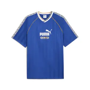 PUMA Mens King Relaxed V-Neck Short Sleeve Jersey Casual - Blue