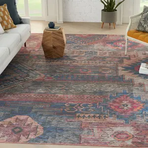 Nourison New Concept Distressed Southwestern Boho Washable Rug - Multicolor Cotton Blend Non-Slip Flatweave Rug for Indoor Bohemian Decor, Multicolor Rug