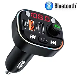 Bluetooth FM Transmitter, Bluetooth Car Adapter with Dual USB Charger Wireless Radio Car Kit MP3 Player Support TF Card & USB Disk, Hands-Free Calling, 7 Colors Led Backlit Light, Black