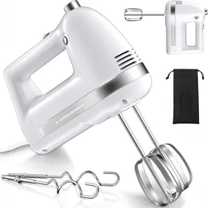 Electric Hand Mixer,  300W Hand Mixer Electric Handheld with 304 Beaters, Dough Hook,Hand Held Mixer with Turbo for Baking Cakes, Eggs, Cream (White)