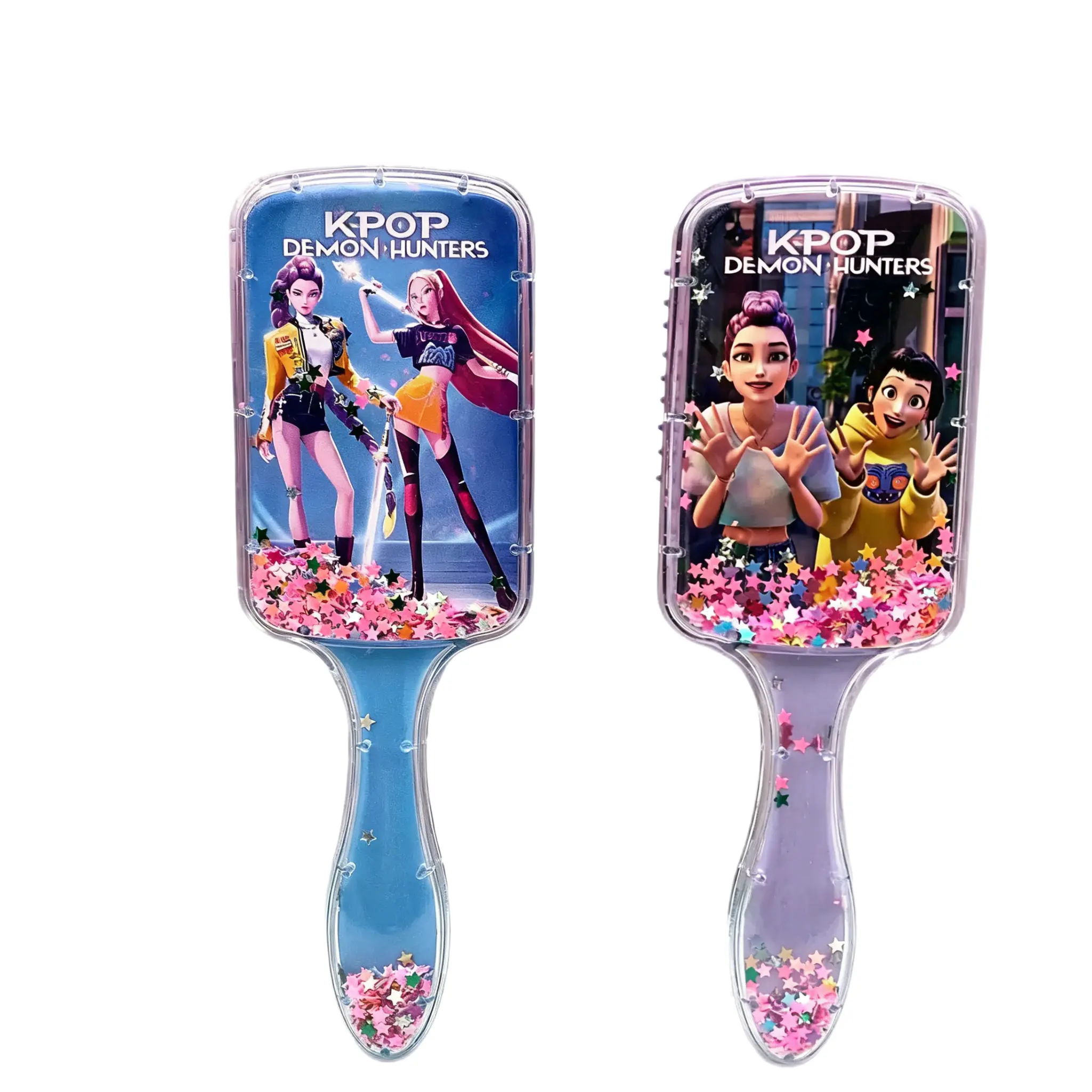 2PCS K-POP Witcher Girl Group Square Cushion Comb, Cartoon High-Value Long Handle Flowing Sand Hair Comb, Universal Comb