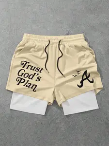 Men's Regular Fit Letter Print Graphic Shorts, Casual Breathable Comfortable Shorts for Outdoor Activities, Perfect Gift for Boyfriend, Lightweight Printed Shorts