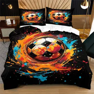 Fashionable and cool colorful football pattern duvet cover set, including 1 duvet cover and 1 or 2 pillowcases, without a core or pillow, suitable for bedroom or dormitory bedding set, suitable for gift giving or personal use