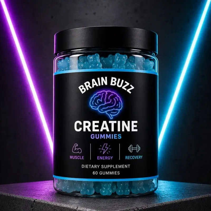 Brain Buzz Creatine Gummies – 5g Creatine Monohydrate per Serving | No Mixing, Great-Tasting Chewables for Muscle Strength, Recovery & Focus