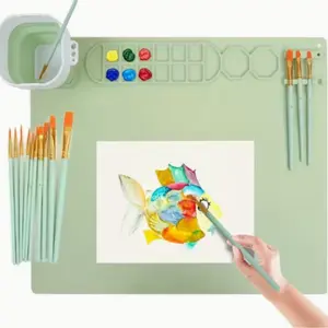 Silicone Painting Pad Set, 20"x16" Art Mat with Pen Holder and 10 Brushes, 14 Color Blocks, Perfect Gift for Halloween and Christmas, Painting Board, Art Drawing Supplies, Diy Painting Supplies, Art Sets