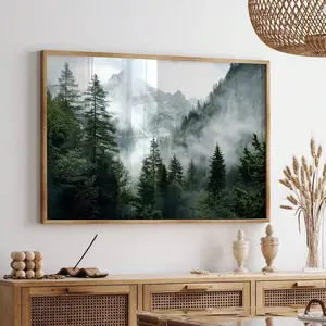 1pc Unframed Nordic Nature Landscape Wall Art Canvas Poster Print Green Forest Mountain Photography Painting For Apartment,Living Room,Bedroom,Modern Home Decoration