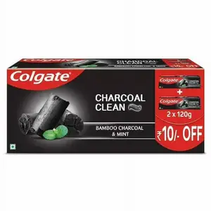 Colgate Charcoal Clean 240g (120g x 2) Value Pack Black Gel Toothpaste with Bamboo Charcoal for Effective Oral Care Drug-Free Saline Grape Luxury