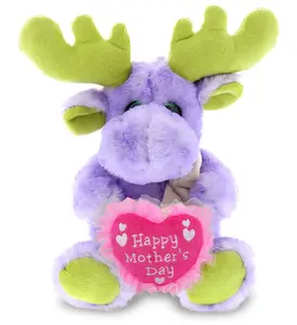 DOLLIBU Purple Sitting Moose Stuffed Toy - Super-Soft Polyester Plush, Scarf, Embroidered Heart, Mother's Day Gift, Mothers Day Gift