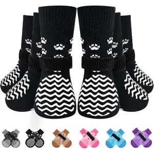 6Pcs Anti Slip Dog Socks to Prevent Licking Paws, Dog Shoes for Hot Pavement, Double Sides Dog Boots & Paw Protectors Booties for Hardwood Floors with Grippers Small Medium Large Senior Dog