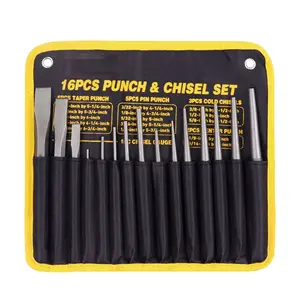 16-Piece Punching & Chiseling Tool Kit, Includes Tapered Hole Puncher, Center Hole Puncher, Cold Chisel, Ideal for Mechanics & Metals
