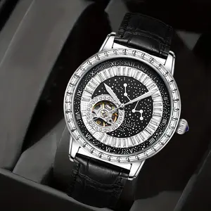 Black Swan Automatic Mechanical designer Jewelry Watch, Unisex Fashion Business Casual, Hollow Rhinestone Round Dial, Without Battery