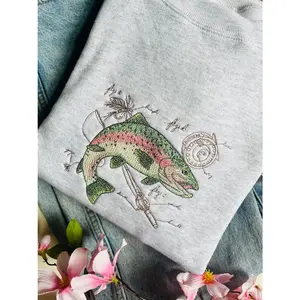 Rainbow Trout Fishing Embroidered Crewneck