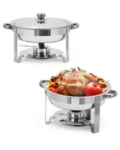 GARVEE Set of 2 Round Stainless Steel Buffet Warmers – Thick, Durable, Corrosion-Resistant Food Warmers for Portable Buffet Serving and Isothermal Food Heating