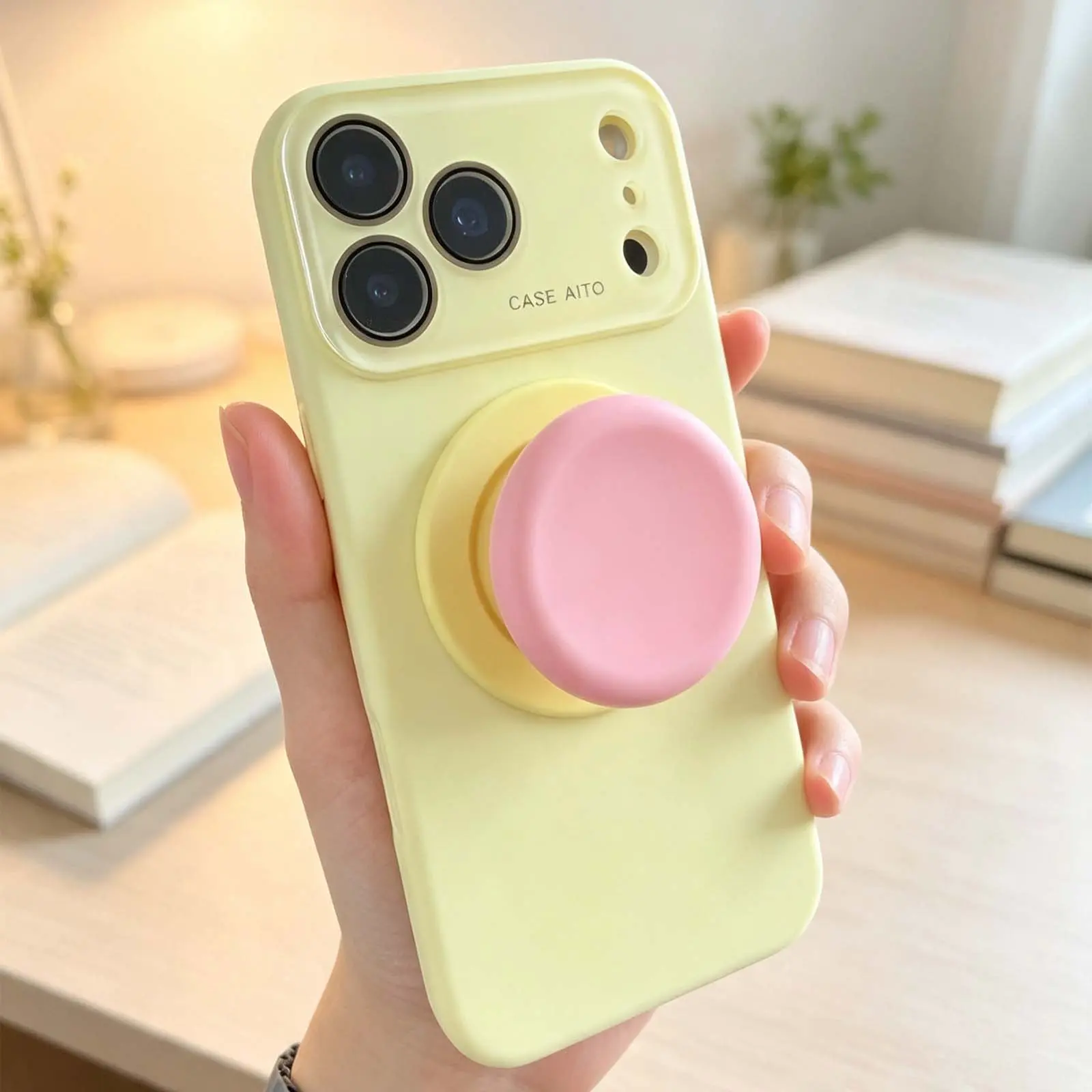 Dopamine Contrast Color Magnetic Collapsible Phone Grip Holder+Kickstand | Aesthetic Soft Silicone Compatible with MagSafe Adapter Ring Included Magnetic Loop Grip | Easy Install Secure Grip Hands-Free Use HL