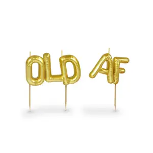LIGHTEN UP - OLD AF Party Candles, Miniature Mylar Balloon Birth Candles, Metallic Gold