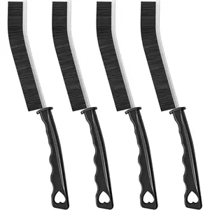 4TH Multi-Purpose Hard Bristle Crevice Cleaning Brush -Deep Reach Gap Cleaning Tool for Household Use -Versatile, Durable, Thin Brush to Clean Tight Spaces -4 Pcs, Black