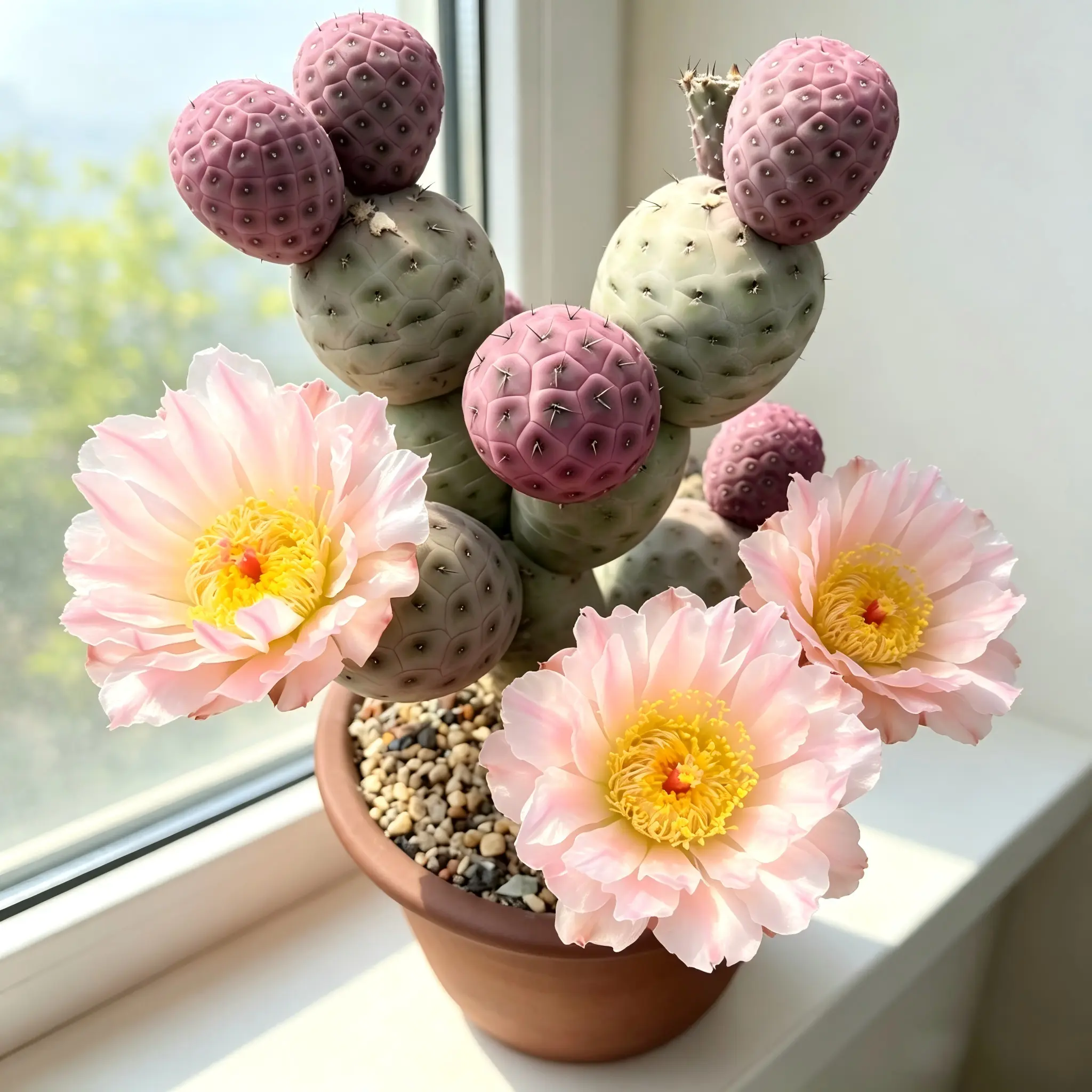 Tephrocactus Geometricus Live Plant, Geometric Cactus Sculpture with Unique Round Beaded Segments & Modern Desert Style, Minimalist Home Decor Plant for Cactus Collectors, Beginner Friendly Botanical Gift, Statement Succulent