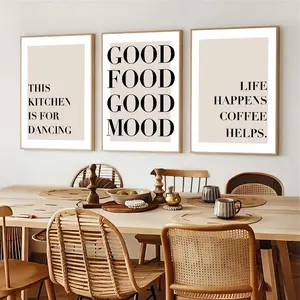 Good Food Good Mood Letter Pattern Unframed Painting, 3 Counts/set Canvas Wall Art Poster, Wall Art Decor for Home Living Room Bedroom Kitchen Cafe Dining Room, Ornaments