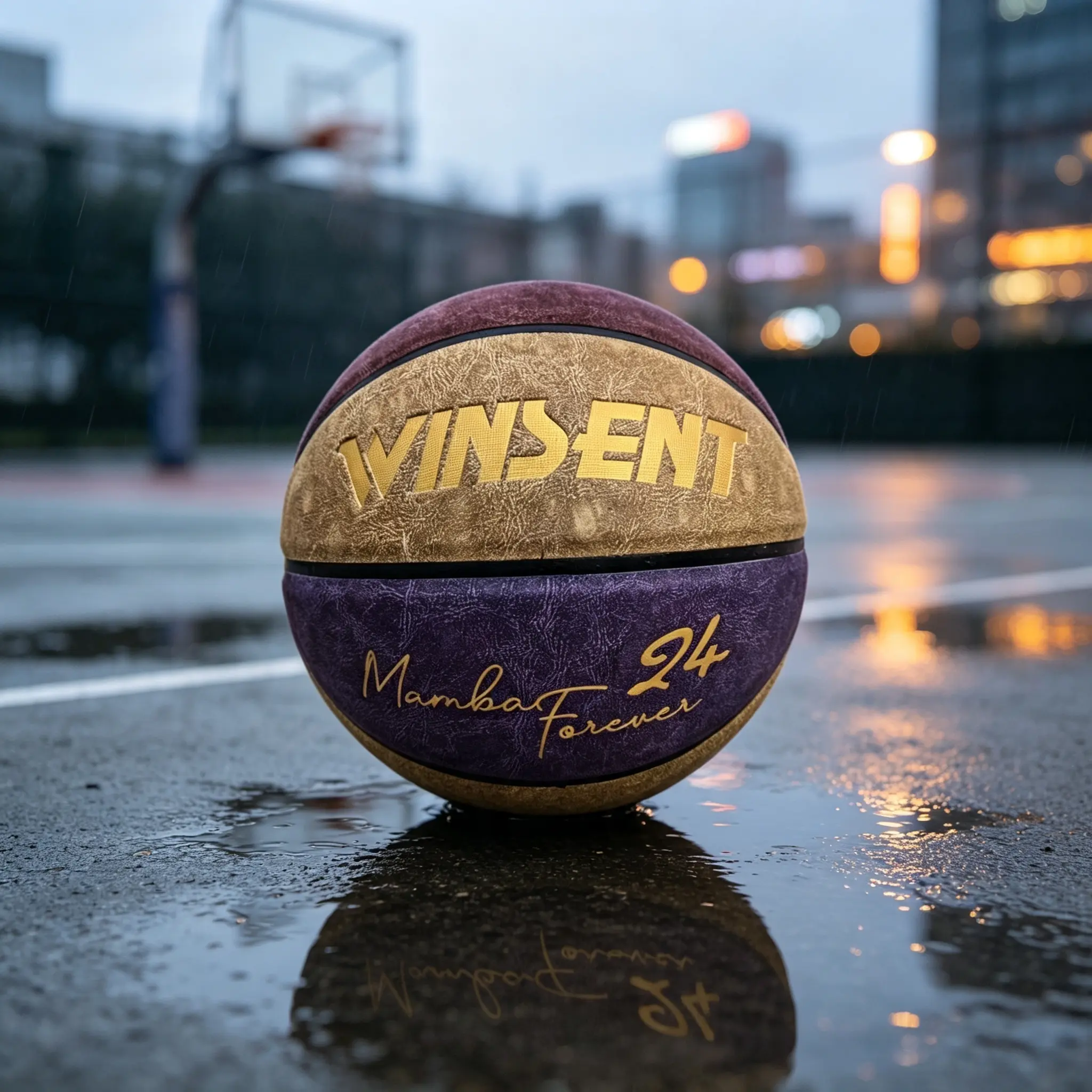 Mamba Forever 24 basketball, size 7 official basketball, retro suede leather basketball, purple gold basketball, mamba mentality ball, legend tribute basketball, indoor outdoor training basketball, collector commemorative basketball
