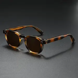 Vintage Square-Frame Sunglasses for Women: Tortoise-Patterned Acetate Frame with Rivet Accents, Engraved Decorative Temples, Brown Tinted Lenses for Feminine Retro Vibe