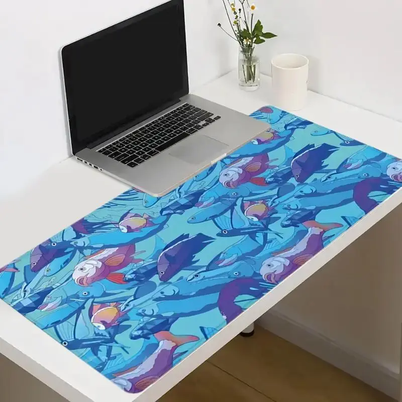 Colorful Fish Gaming Mouse Pad Ocean Design Computer Desk Mat Rubber Base with Stitched Edge Non-Slip Desk Accessories XL Large Extended Keyboard pad