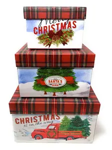 The Seasonal Shop Christmas Gift Boxes Set of 3 Deluxe Christmas Nesting Boxes with Lids in 3 Assorted Sizes for Holiday Decorative Wrapping