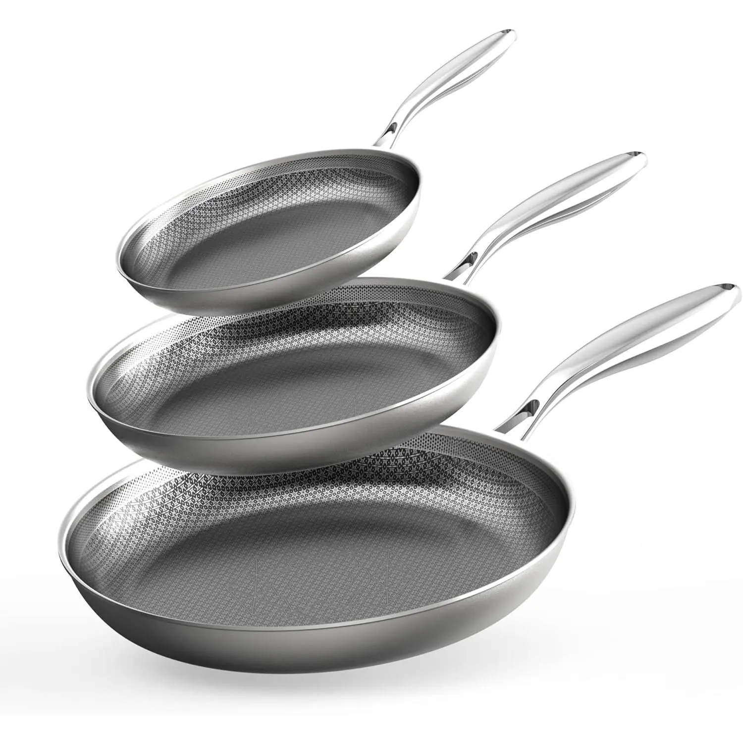 COOKER KING Tri-ply Stainless Steel 3-Piece Cookware Set, 8-in, 10-in & 12-in Nonstick Frying Pans, Induction-Compatible Chef's Skillets, Dishwasher & Oven Safe, Stay-Cool Handles