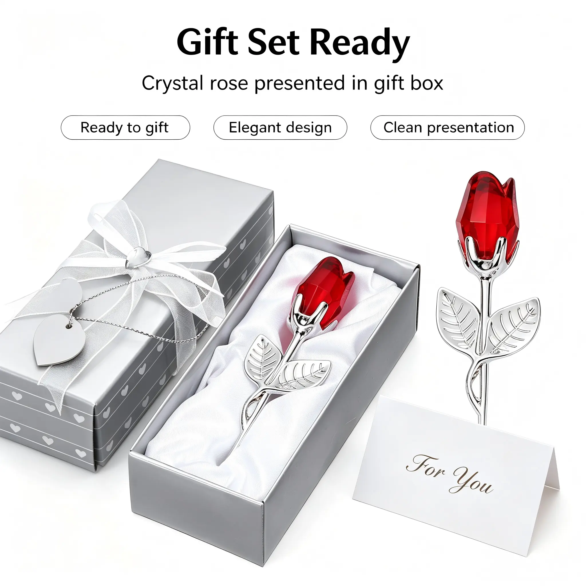Handmade Crystal Rose Glass Flower, Romantic Rose Shape Home/Office Decoration Ornament, Unique Birthday Gifts, Mothers Day Gift, Business Gifting Option for Eternal Love Themes Wedding Souvenirs anniversary gifts for him