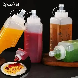 2 pcs large capacity Plastic Condiment Squeeze Bottles for Sauces, 27/34 oz Sauce Squeeze Bottle - Leak Proof Oil, Syrup, Dressing Squirt Bottles, Kitchen Gadgets, Kitchenware
