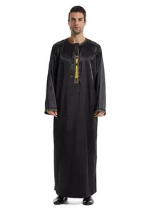 Men's Luxury Embroidered Abaya with Front Fringe, Premium Traditional Thobe, Smooth Fabric, Loose-Fitting, Perfect for Prayer and Daily Wear