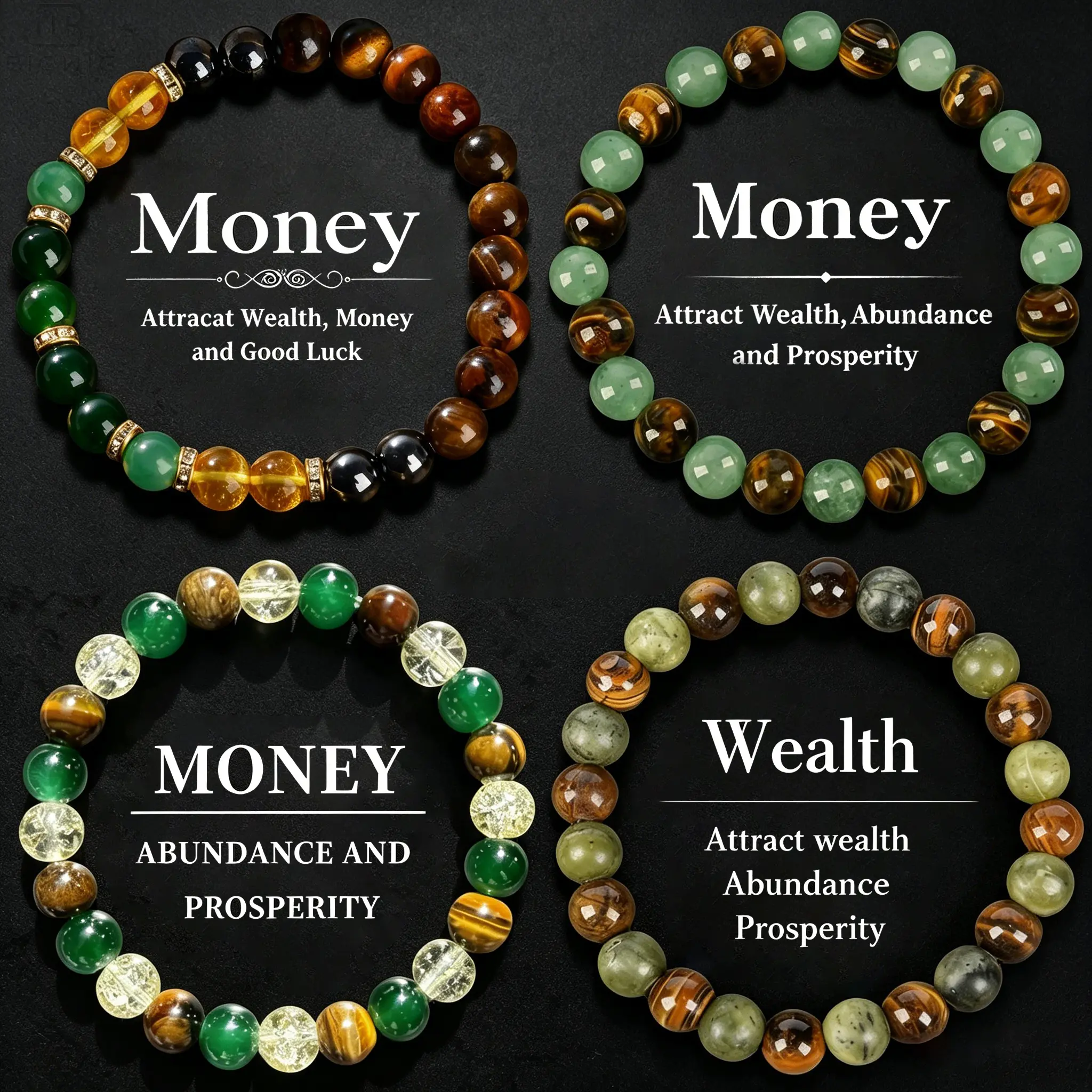 Money Attraction Bracelet Set for Women Men - Natural Tiger Eye & Green Aventurine Blue Friendship Bracelet Beaded Manifestation Jewelry Protection Bracelet Encouragement Gift for Him & Her, Exquisite Boho Crystal Bracelet backtoschool