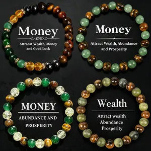 Money Attraction Bracelet Set for Women Men - Natural Tiger Eye & Green Aventurine Blue Friendship Bracelet Beaded Manifestation Jewelry Protection Bracelet Encouragement Gift for Him & Her, Exquisite Boho Crystal Bracelet summerwins