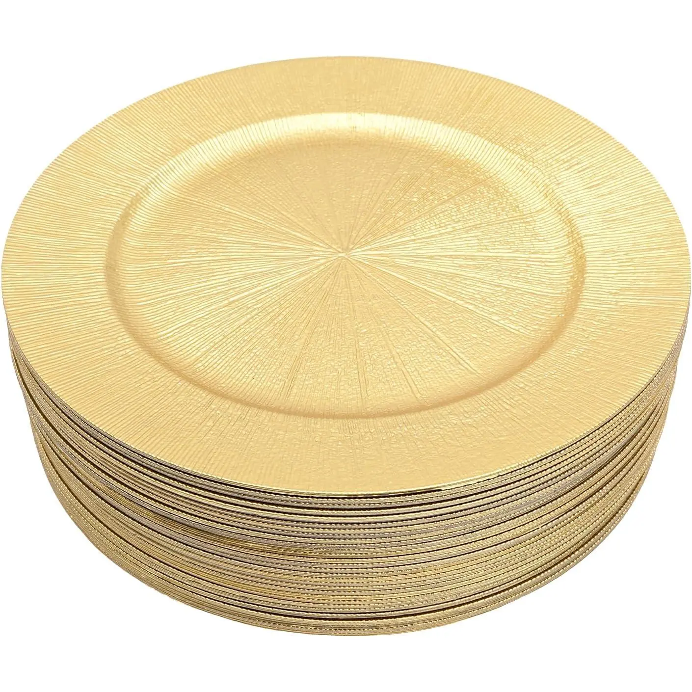 50-Pack Gold Metallic Plastic Charger Plates Tableware Set, 13in Round Polypropylene Plates (33*2cm/12.99*0.79in), Reusable for Wedding, Baby Shower, Hotel & Restaurant Table Decor, Birthday