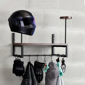 Wooden Motorcycle Helmet Holder with Hooks Helmet Organizer Rack Wall Mounted Moto Gear Storage Rack for Motorcycle Accesories Storage
