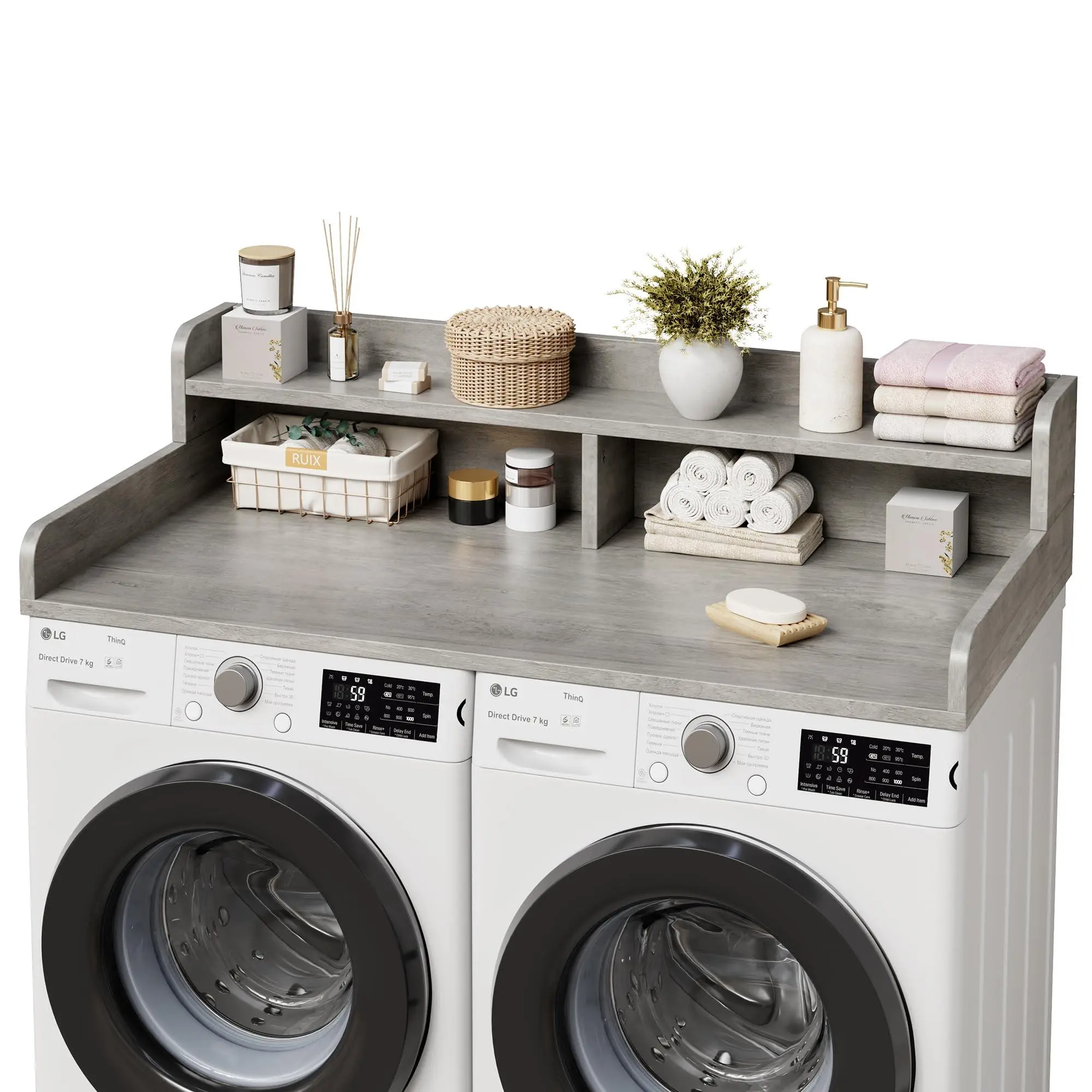 Washer Dryer Wood Countertop with Shelf, Laundry Countertop,Countertop for Laundry Organization with Edge & Non-slips for Folding Sorting & Ironing Easy to Install 54"x27.5",Grey