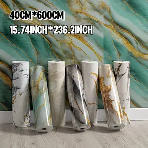 NINETAI Decorative Thick White Marble Peel-and-Stick PVC Wallpaper, 1 Roll, 15.7in*232.6in/25.8 Sqft, 2.6mm Thickness, Easy to Install