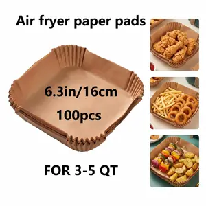 100 non-stick air fryer liners, thick heavyweight square silicone oil paper liners for the air fryer, kitchen baking paper, 16 cm × 16 cm, suitable for small 3–5 L air fryers, oven baking paper, disposable air fryer liner sheets, non-stick baking paper, s