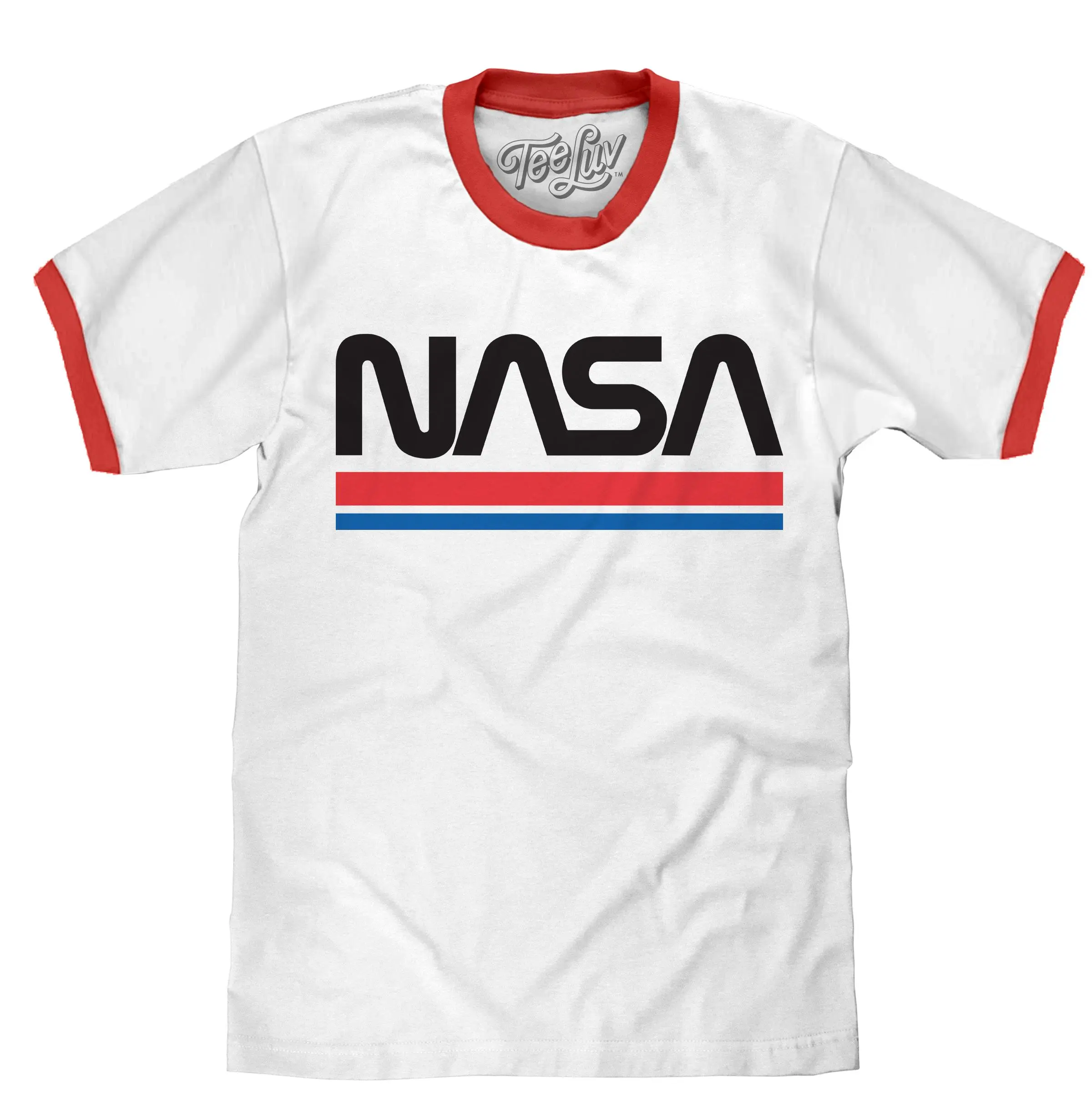 NASA Worm Logo Ringer T-Shirt - White and Red