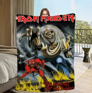 Band I-Iron M-Maidens Blanket Skin friendly comfort warm soft plush blanket suitable sofa living room office bedroom
