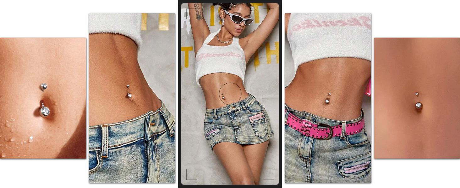 Belly Button Rings Surgical Stee, Internally Threaded Belly Rings, 14G Belly Piercing Jewelry, Belly Button Rings, Navel Piercing Jewelry For Women Men