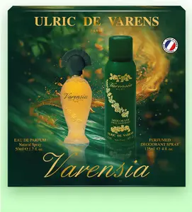 Ulric De Varens Varensia Eau De Parfum for Women 2pcs Set- Earthy, Fruity, Floral Scent - Notes of Lotus Flower, Clove Raspberry, & Vanilla- Fruity & Floral- 1.7 Fl Oz + 4 Fl Oz Deodorant Spray