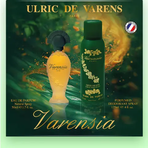 Ulric De Varens Varensia Eau De Parfum for Women 2pcs Set- Earthy, Fruity, Floral Scent - Notes of Lotus Flower, Clove Raspberry, & Vanilla- Fruity & Floral- 1.7 Fl Oz + 4 Fl Oz Deodorant Spray