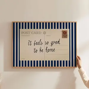 Vintage Postcard Poster, Striped Homely Wall Art Print, Home Decor