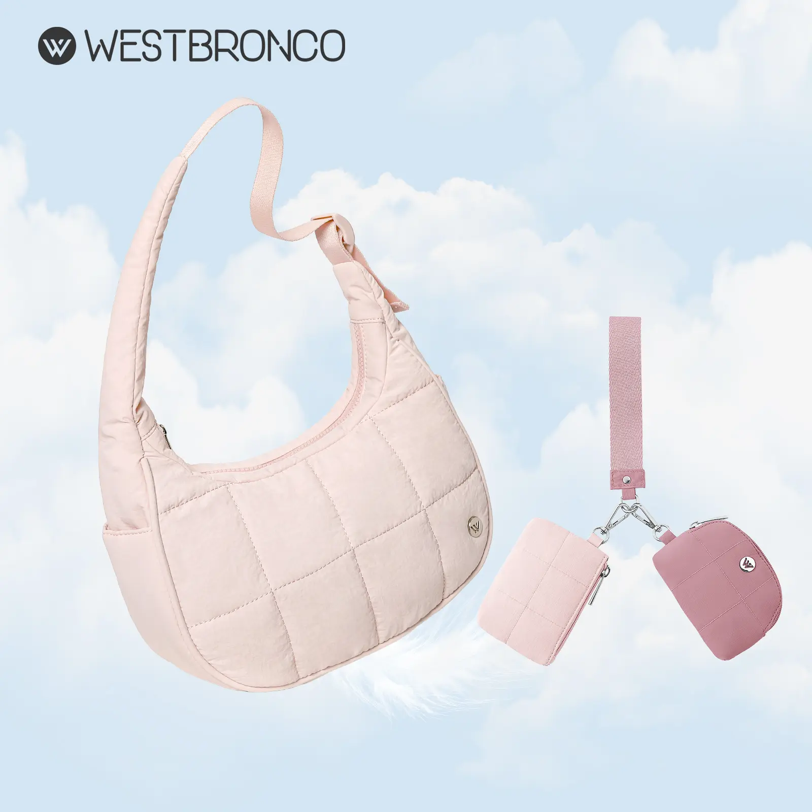 WESTBRONCO Puffy Purse 2-in-1 Combo: Quilted  Puffer Crescent 2026 Spring Trendy Fashion Shoulder Bag & Detachable Dual Wristlet Pouch for Women - Nylon Purse Multifunctional Portable Bag  Mother's Day Gift